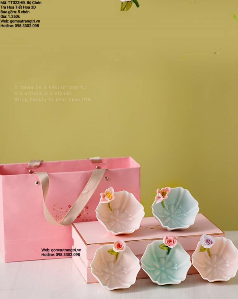 BỘ CHÉN TRÀ HỌA TIẾT 3D